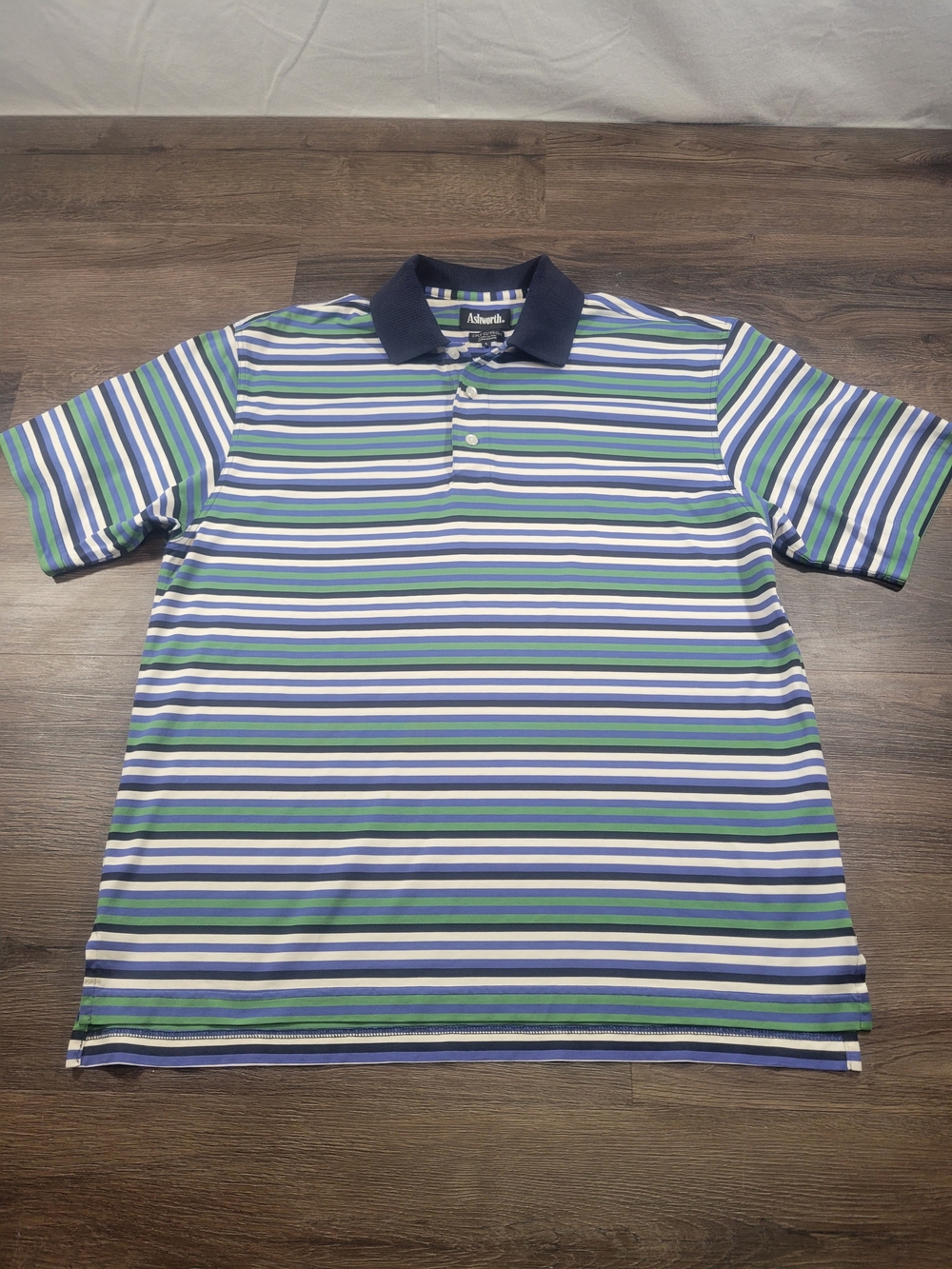 Ashworth Men Size L Striped Polo Amana Colonies Golf Club.